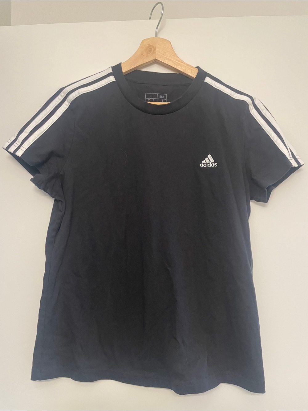 adidas Black Short Sleeve Tee with White 3-Stripe Shoulder Detail
